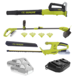 Restored Sun Joe 24V-GT4MAX-LTE Outdoor Tool Combo | 24V Cordless Leaf Blower, Grass & Hedge Trimmer Kit | With Batteries and Charger (Refurbished)